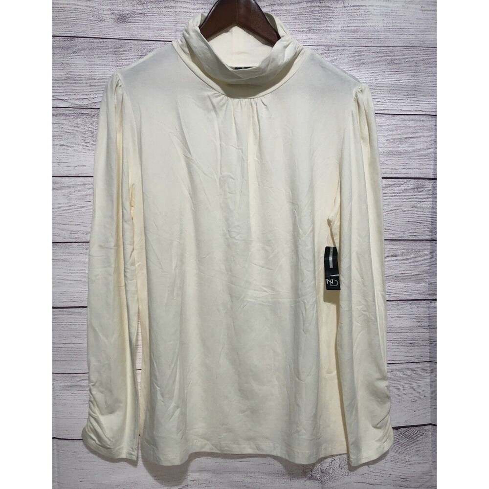 New Directions Women's Scrunch Neck Long Sleeve Top Size XL NWT Cream Turtleneck